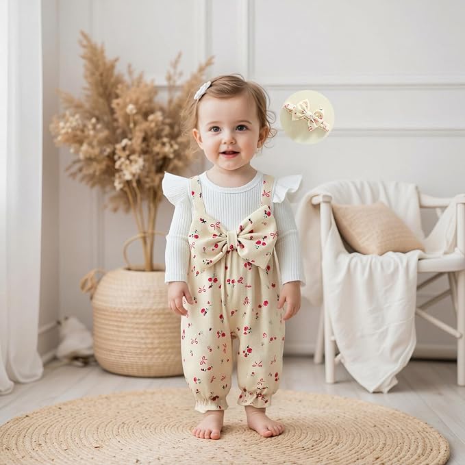 Newborn Baby Girl Clothes Ruffle Sleeve Jumpsuit Corduroy Floral - Image 2