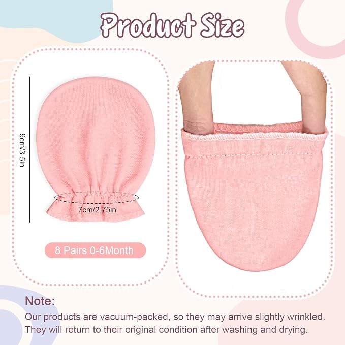 8 Pairs Newborn Baby Mittens No Scratch, Cotton Infant Baby Gloves Newborn - Image 2