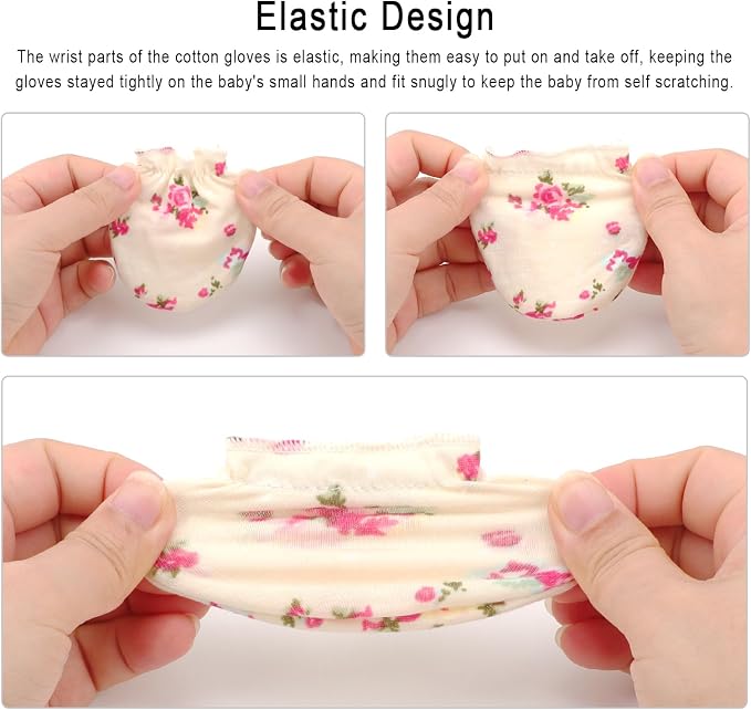 AQOKKA Newborn Baby Mittens No Scratch Cotton Elastic Wrist Gloves Infant - Image 6
