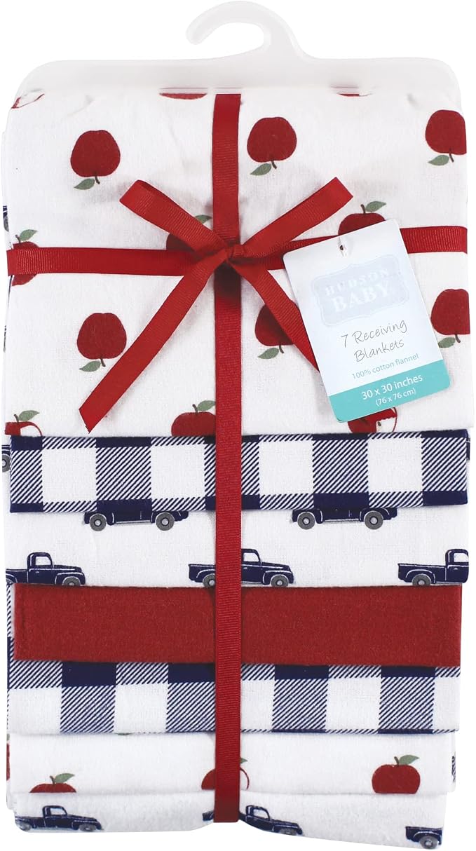 Hudson Baby Unisex Baby Cotton Flannel Receiving Blankets Bundle, Apple Orchard - Image 2