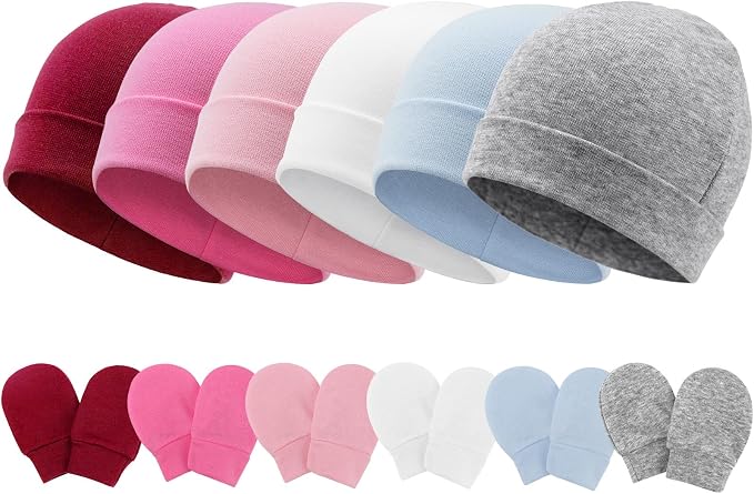 Newborn Baby Hats and Mittens Set Infant Beanie Cap Toddler Gloves Newborn by AQOKKA
