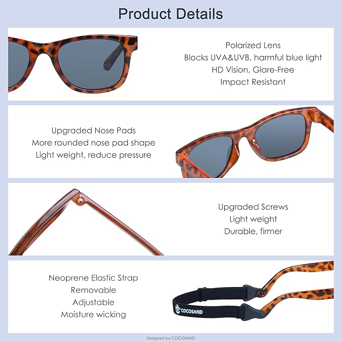 COCOSAND Flexible Baby Sunglasses with Strap Polarized UV Protection for Toddler Infant Newborn Boy Girl Age 0-24 Months