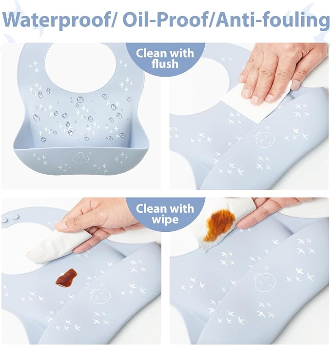 Little Dimsum Silicone Baby Feeding Bibs Easily Adjustable and Wipe Clean Soft - Image 4