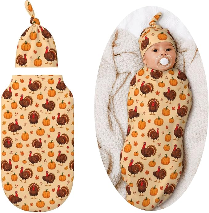 Turkey Pumpkin Swaddle Blankets Soft Receiving Blanket Baby Swaddle Wrap by Figtihw