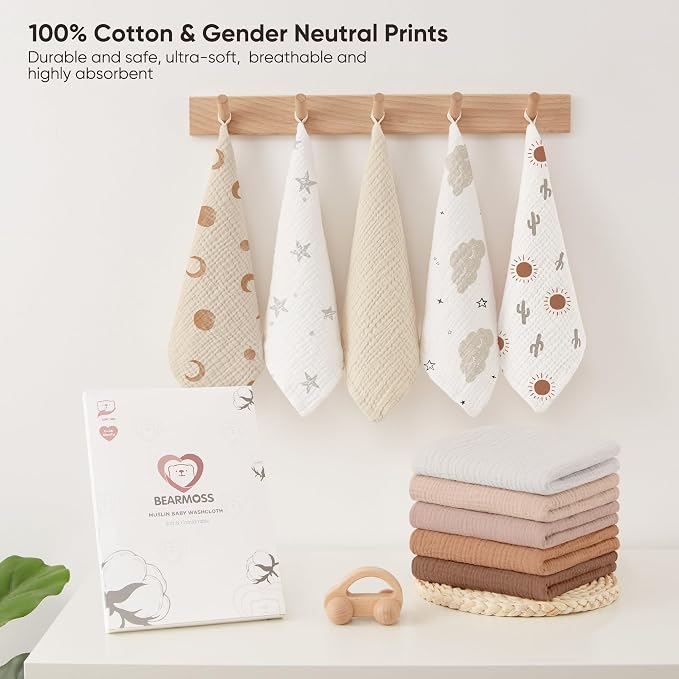 Bearmoss Muslin Burp Cloths 100% Cotton Cloths Baby Burp Cloths Muslin - Image 7