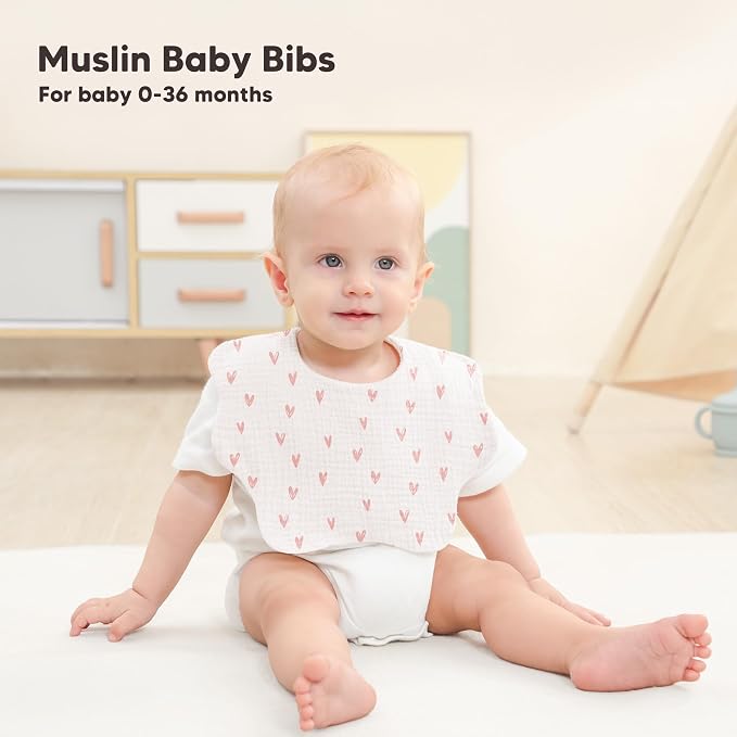 Bearmoss Muslin Baby Bibs for Drooling & Teething Cotton Drool Bib 6 Pack | - Image 3