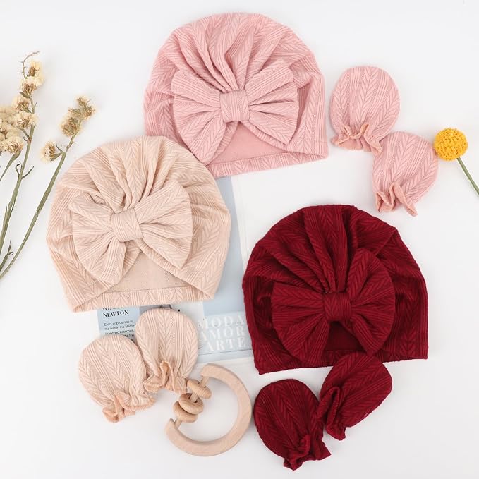 Newborn Baby Hats and Mittens Set Infant Bow Beanie Cap Toddler Gloves Newborn - Image 5