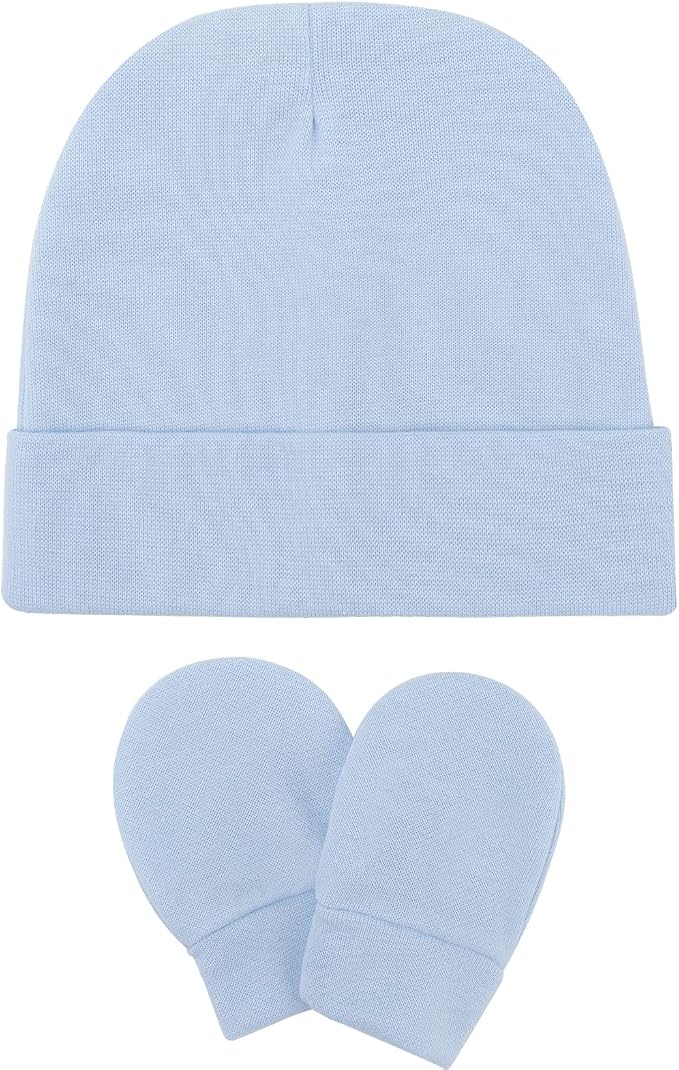 BQUBO Baby Hats and Mittens Infant Cotton Beanie Gloves No Scratch Set Newborn - Image 7