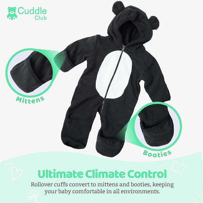 Cuddle Club Fleece Baby Bunting Bodysuit Hoodie, Newborn - Image 3
