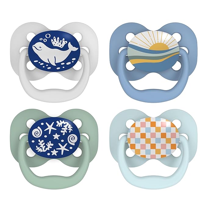 Dr. Brown's Advantage Baby Pacifiers, 0-6 Month, Blue, 2 Count and Dr. Brown's Advantage Baby Pacifiers, Glow-in-The-Dark, 0-6 Month Pacifiers, Blue, 2 Count