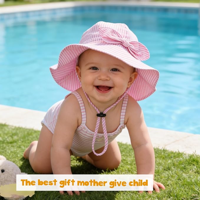 Baby Girl Sun Hat with UPF 50+ Outdoor Adjustable Beach Hat with Wide Brim - Image 2