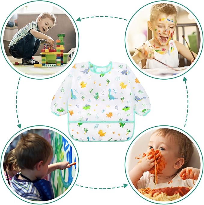 Accmor 4 Pack Long Sleeve Bibs, Baby Smock Waterproof Full Sleeved Bib - Image 6