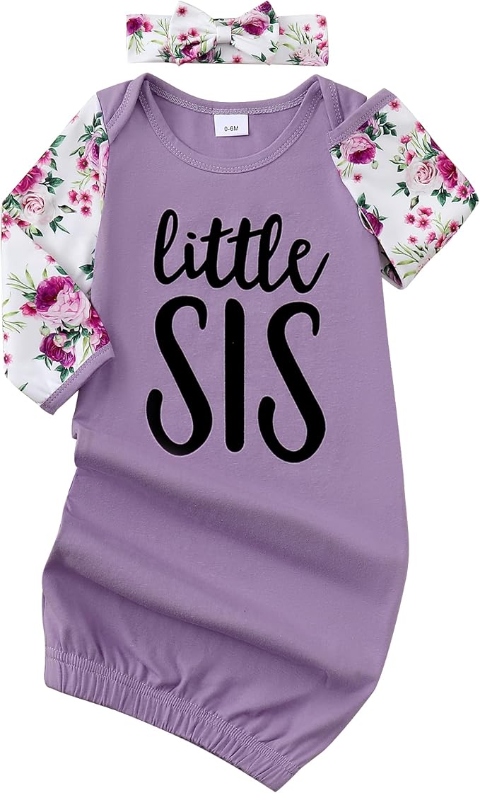 AMAWMW Newborn Baby Girl Little Sister Sleeper Gown Stripe Long Sleeve by AMAWMW