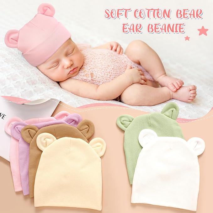 Toulite 6 Pcs Preemie Hats Cotton Preemie Beanies Baby Caps Cute Beanie Bear - Image 3
