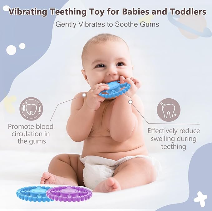 Vibrating Sensory Chew Toy, Teether Teething Toys for Babies6-12 8-18 Months, Sensory Toys for Kids with Autism&Toddler Travel Essential,1-2 Year Old Christmas Boys Girls Gifts idea(Blue)