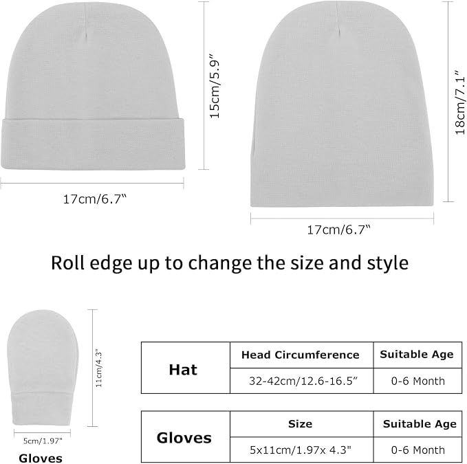 BQUBO Baby Hats and Mittens Infant Cotton Beanie Gloves No Scratch Set Newborn - Image 4