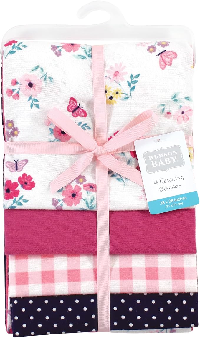 Hudson Baby Unisex Baby Cotton Poly Flannel Receiving Blankets, Butterfly Floral - Image 2