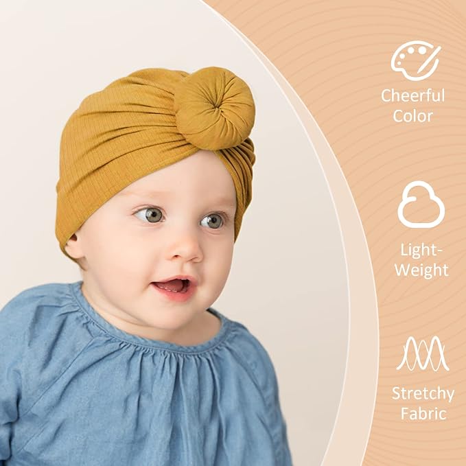 DRESHOW BQUBO 5 Pieces Newborn Baby Turban Hats Bow Baby Infant Beanie - Image 2