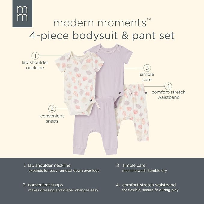 Modern Moments by Gerber Baby Viscose 4-Pack Bodysuit & Pant Set - Image 6