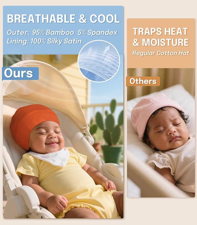 Fittia Baby Bonnet for 0-6 Months, Silky Satin Bonnet for Sleeping, Smooth for - Image 6