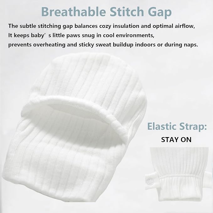 Baby Newborn No Scratch Mittens Stay On Cotton Gloves 0-12 Months | Organic - Image 4