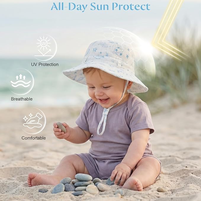 Play Tailor 2 Pack Newborn Baby Sun Hat Breathable Muslin Cotton Cap 0-24M | - Image 2