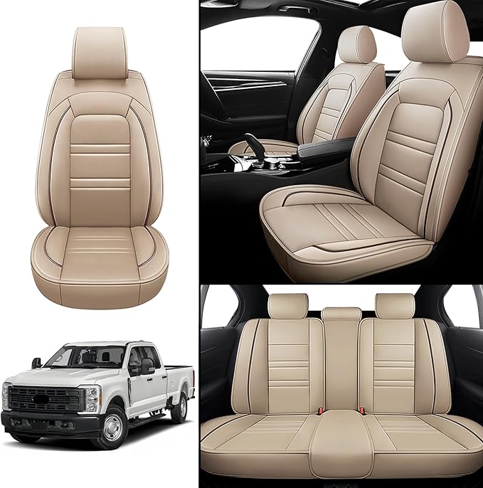 Seat Covers for Ford f250 2011-2025 | 5-Seats Leather Seat Covers, Easy to Install Automotive Seat Covers Full Set (Full Set, Beige)