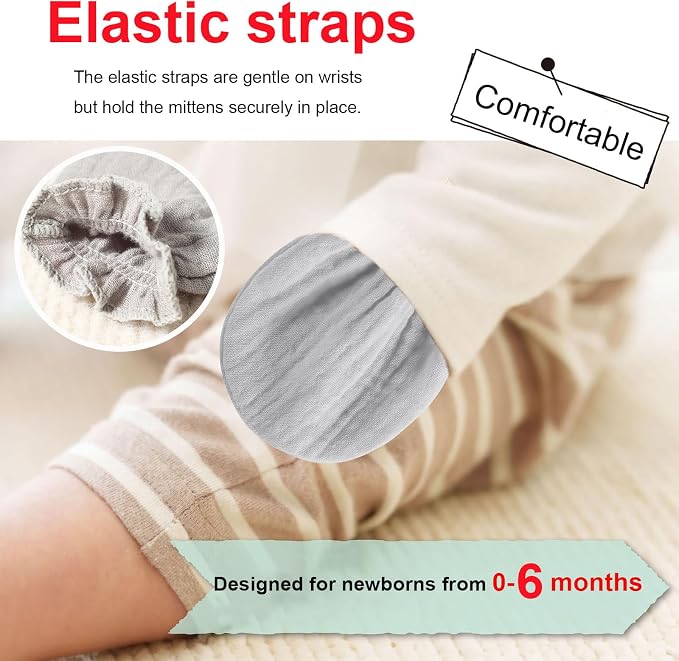MOMSMENU Baby Mittens Newborn Muslin Soft No Scratch 0-6 Months 6-Pack | - Image 5