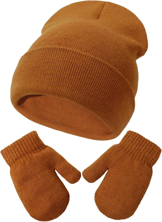 Baby Beanie Hat Gloves Set, Kids Winter Warm Knit Hat by DANMY