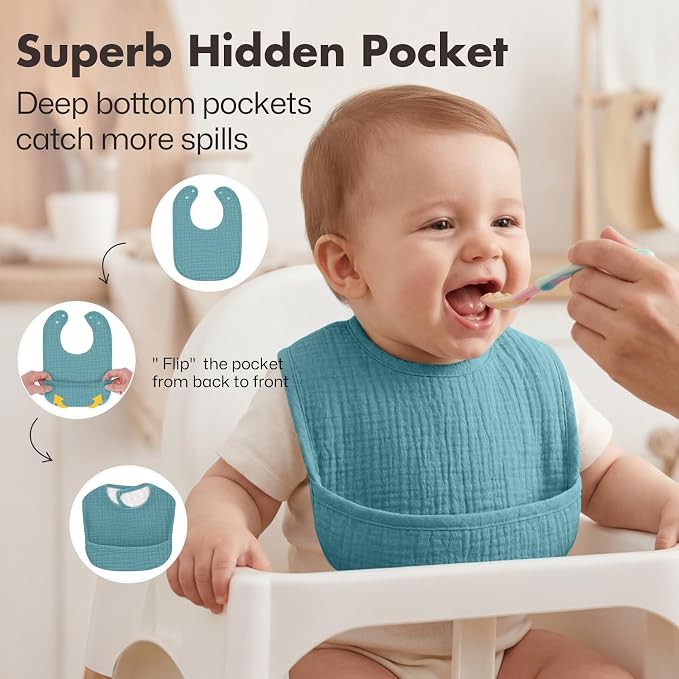 8 Pack Bibs for Baby Boy & Baby Girl, Muslin Bibs - Image 6