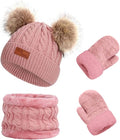 Duoyeree Baby Winter Hat Scarf Glove Beanie Set Girls Boys Pom Pom Knitted Beanie Mitten Scarves for Toddler 0-3T