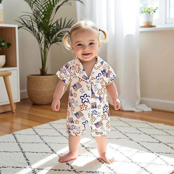 Balaflyie Newborn Summer Pajamas Baby Boy Girl Button Down Romper Cute Infant - Image 2