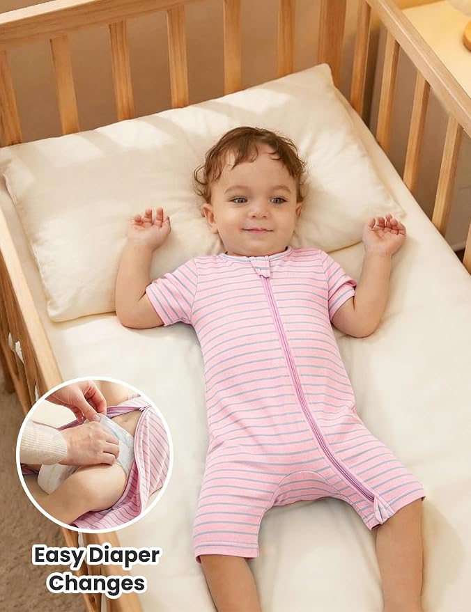 Jimonda Baby Romper Short Sleeve 2-Way Zipper Pajamas Cotton | 2-Pack, One Piece - Image 4