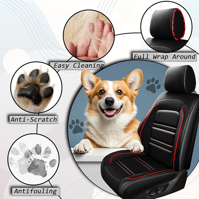 Seat Cover for Lexus Car es350 2007-2024 | Car Seat Covers Front Seats, Waterproof Seat Protectors, Automotive Front Seat Covers (Front Seat, Black&Red Line)