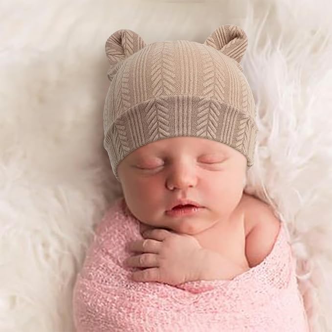 BQUBO Newborn Baby Hats Bear Ears and Mittens Sets Preemie Caps Baby Boy Girl - Image 4