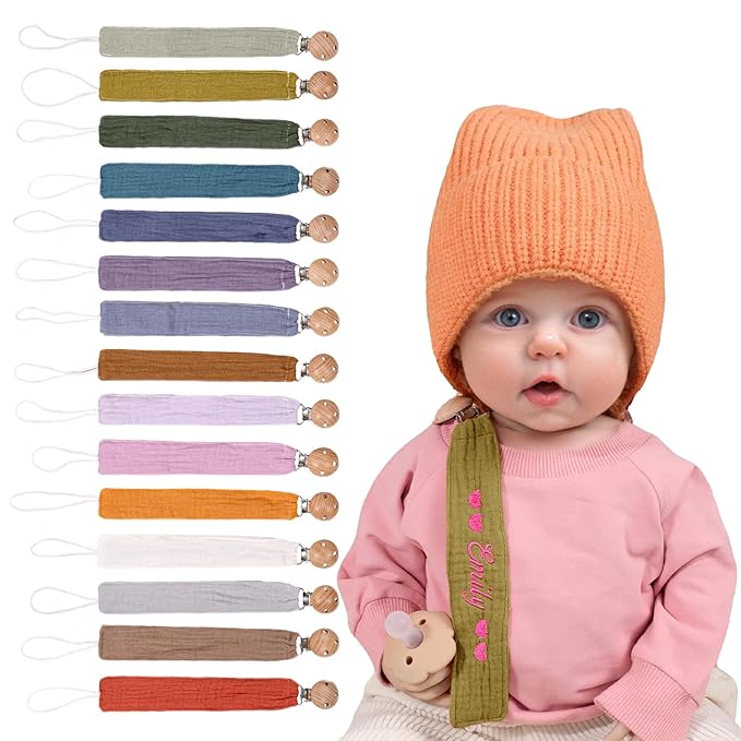 Personalized Bohemian Pacifier Clip Embroidered with Name is The Perfect Newborn Gift Made from eco-Friendly Bamboo! (Turmeric)