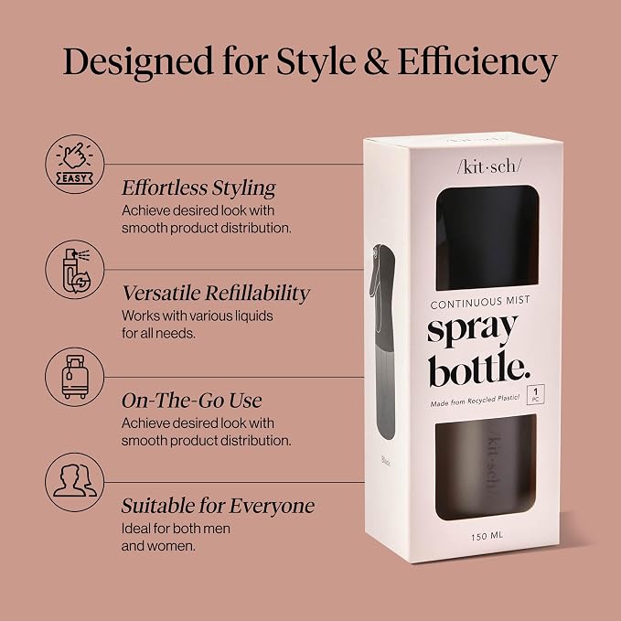 Kitsch Continuous Spray Bottle for Hair – Black, 150ml | Fine Mister Spray - Image 3
