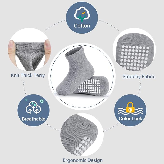 Baby Toddlers Crew Socks with Non-Slip Grip 12 Pack Cotton Stretch Socks | Soft - Image 5