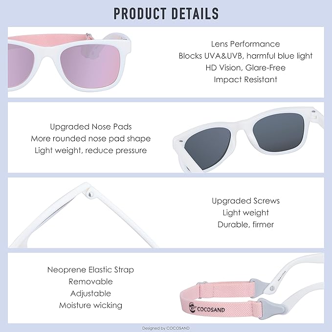 COCOSAND Flexible Baby Sunglasses with Strap Polarized UV Protection for Toddler Infant Newborn Boy Girl Age 0-24 Months