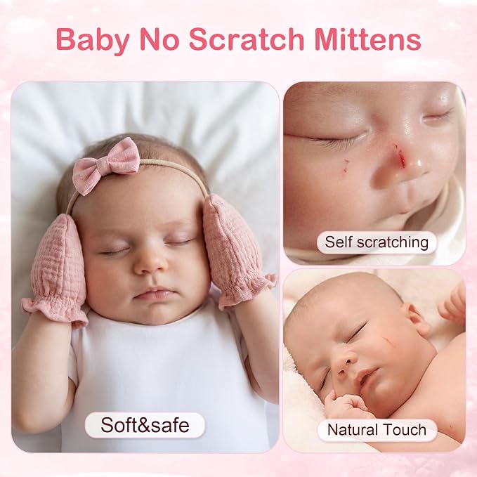 Pro Goleem Muslin Baby Mittens for Newborn, 100% Cotton No Scratch Soft - Image 3