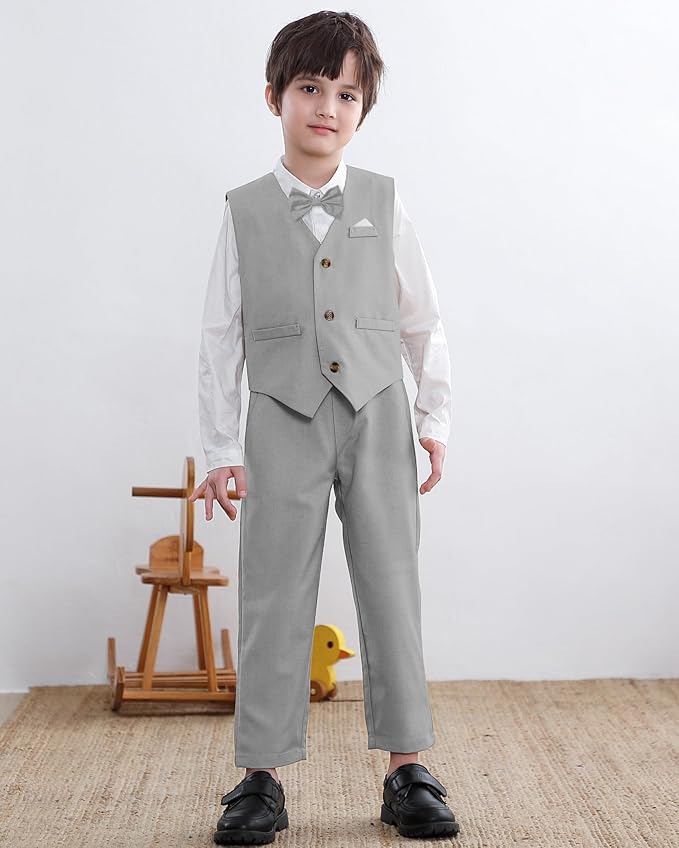 SANGTREE Boys Cotton Linen Suit Formal Set Baby Clothes Boy Gentleman Wedding Ring Bearer Outfits, 3 Months - 9 Years