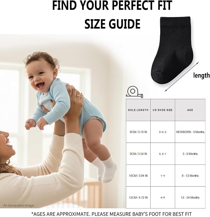 Baby Crew Socks, Cotton Rich Newborn Fit 0–3/3–6/6–12 Months - Image 6