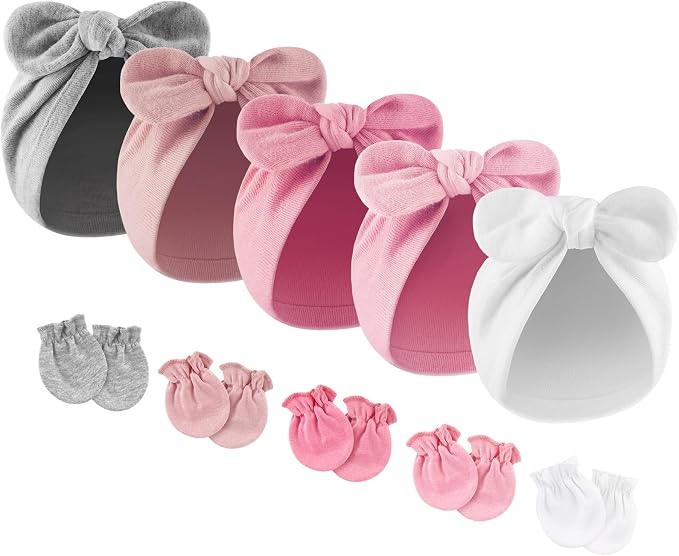 BQUBO Baby Turban Hats and Mittens Set Newborn Infant Hospital Hats Caps - Image 9