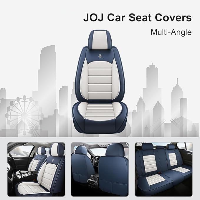 JOJ Car Seat Cover Fit for Toyota Highlander 2001-2025,7 Seat Car Seat Cover,No-Slip Waterproof Breathable Faux Leather Automotive Seat Covers Auto Interior Covers,Full Set,Cream Blue