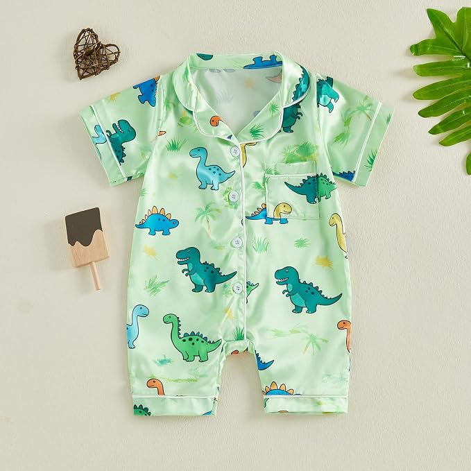 Kuriozud Baby Girl Boy Romper Pajamas Onesie Short Sleeve Button Down Pjs - Image 4