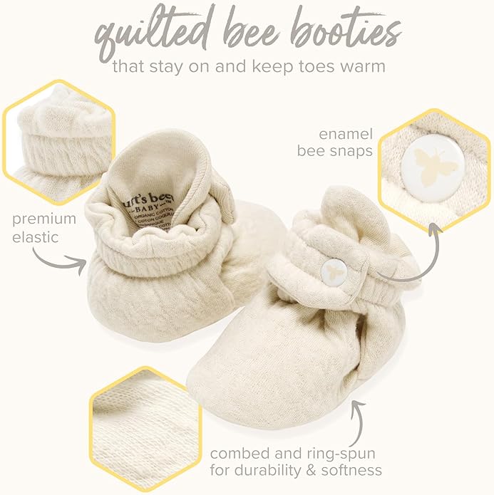 Burt's Bees Baby Unisex 100% Organic Cotton, Adjustable Booties | Easy-on and - Image 3