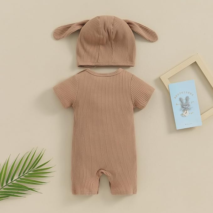 Newborn Baby Boy Girl Romper Easter Outfits Bunny Ear Hoodie Button Onesie - Image 3