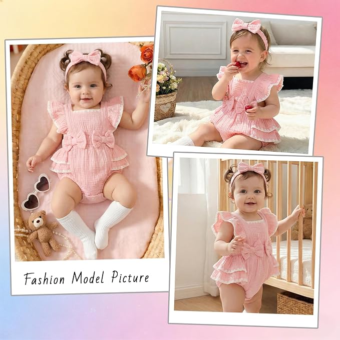 Baby Girl Summer Clothes Infant Girls Romper Dress | Ruffle Sleeve, Cotton Linen - Image 2