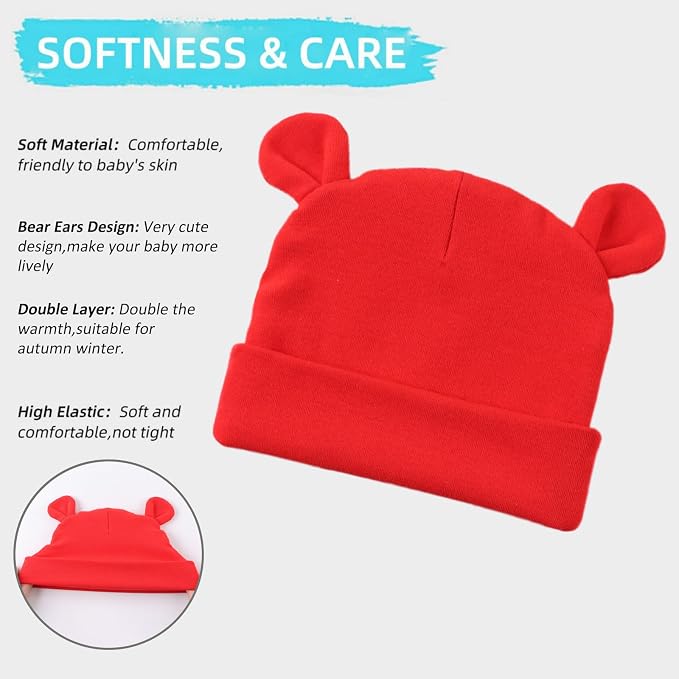 Pesaat Newborn Hospital Hat 0-12Months Preemie Boys Girls Beanie Solid Infant - Image 3