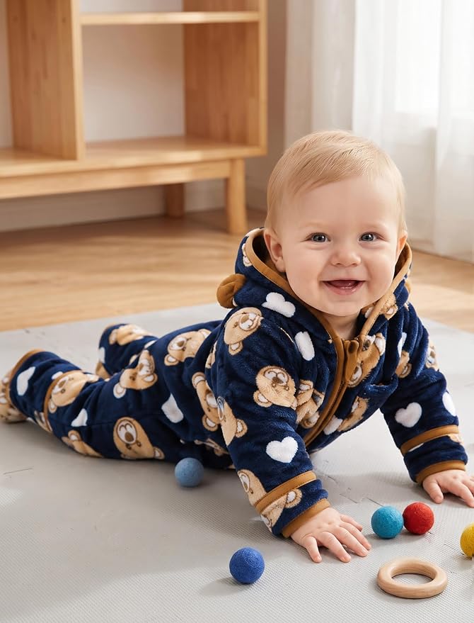 Jecson Baby Snowsuit Newborn Bear Hooded Fleece Outfit Baby Clothes 0M-12M - Image 6